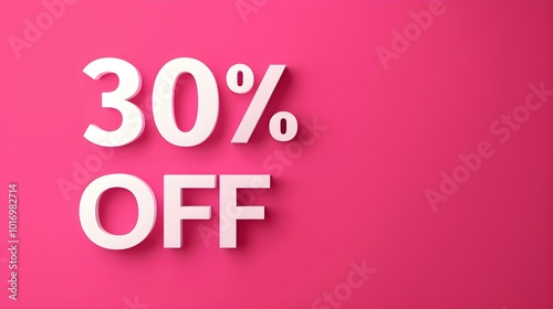 White '30% OFF' Promotional Sign on a Fuchsia Background with Copy Space