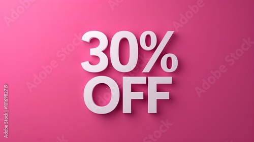 White '30% OFF' Promotional Sign on a Fuchsia Background with Copy Space