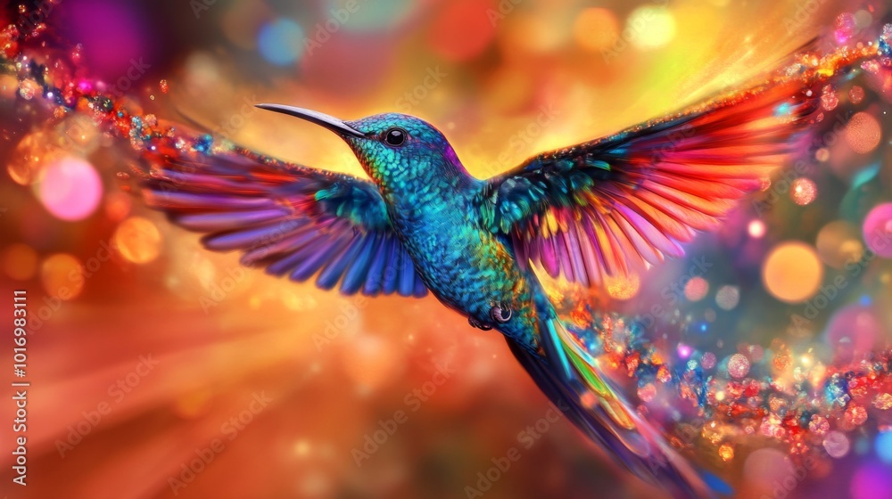 Obraz premium Colorful Hummingbird in Vibrant Abstract Background