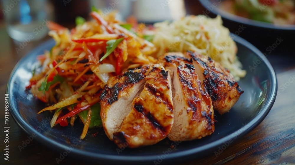 Grilled Chicken with Fresh Salad on Plate Grilled Chicken with Fresh Salad on Plate