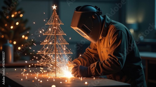 Metal artist, welder creates holiday tree using welding work