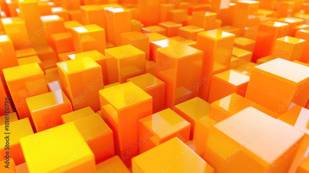 Geometric Tech Mosaic: Abstract 3D Blocks in Orange and Yellow Colors Geometric Tech Mosaic: Abstract 3D Blocks in Orange and Yellow Colors