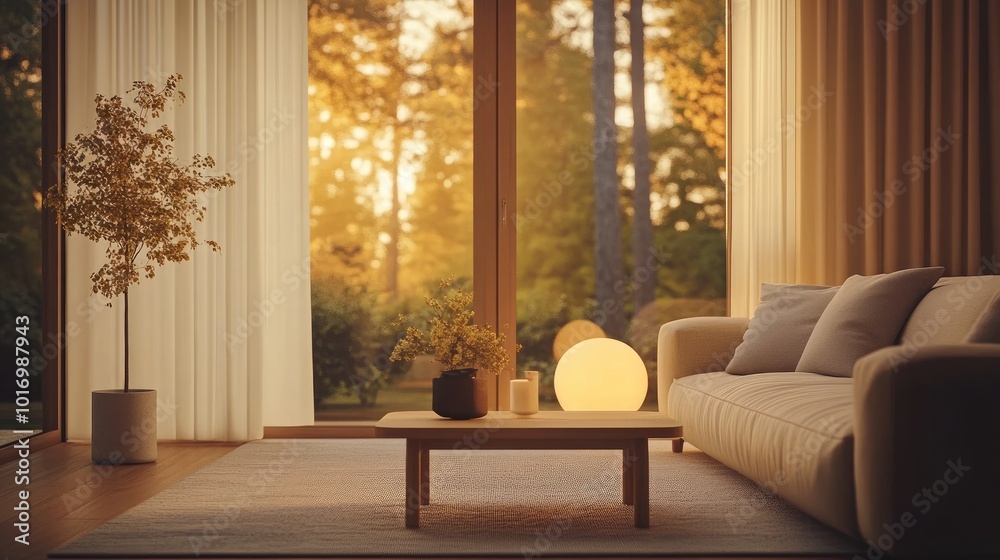 Fototapeta premium Cozy Living Room with Natural Light and Warm Vibes
