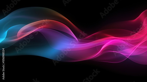 Abstract Colorful Swirling Waves on Black Background