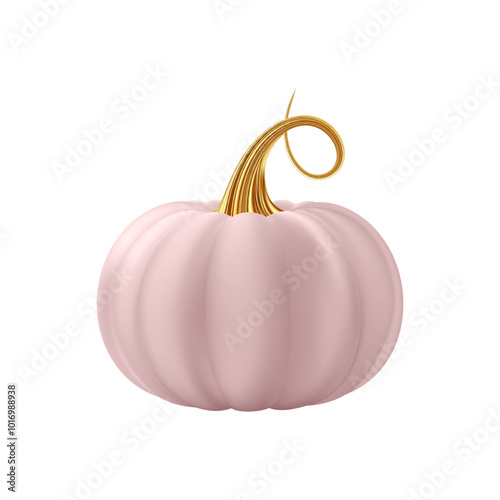 3d realistic pumpkin. Pink pumpkin with golden stem photo