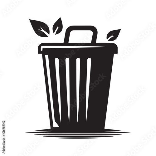 Wastebasket silhouette vector art illustration black color white background