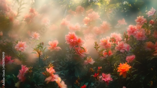 Soft Pink Flowers in a Dreamy Forest Setting