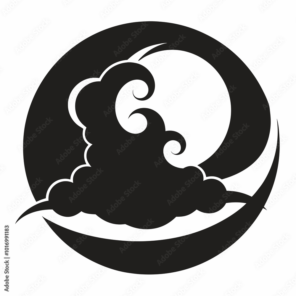 Abstract Moon Surrounded by Flowing Clouds with Smooth Curves for Decorative Art Abstract Moon Surrounded by Flowing Clouds with Smooth Curves for Decorative Art