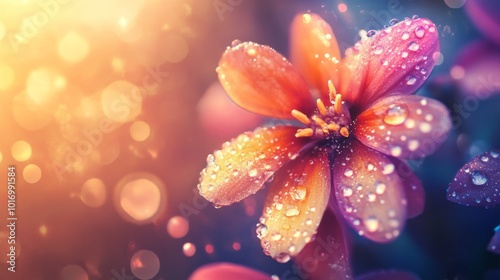 Beautiful Flower with Dew Drops in Soft Light