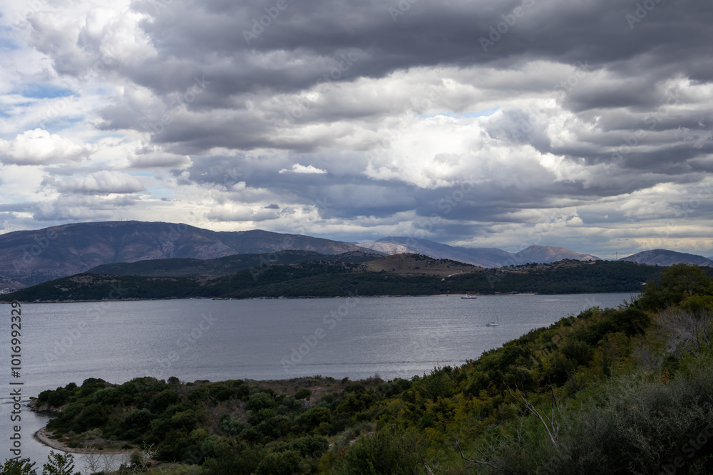 Ionic sea and Albanian mountains, Corfu, Greece Ionic sea and Albanian mountains, Corfu, Greece