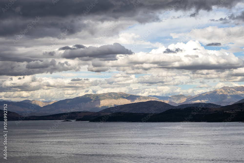 Ionic sea and Albanian mountains, Corfu, Greece Ionic sea and Albanian mountains, Corfu, Greece