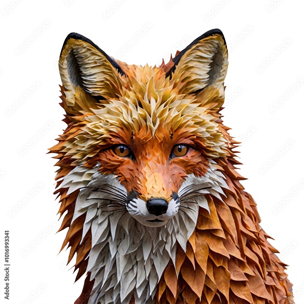 a fox crafted entirely from autumn leaves