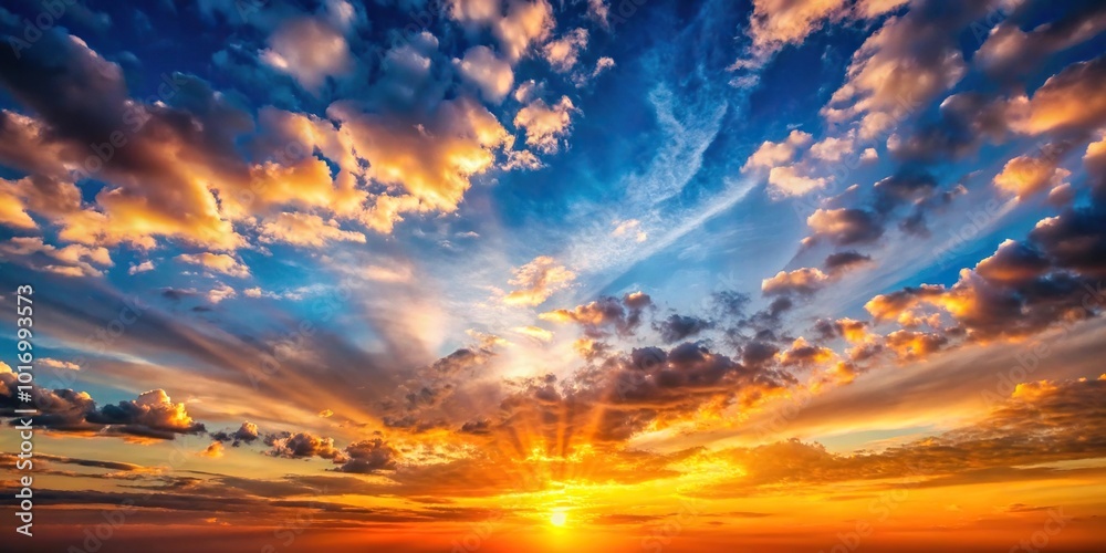 Fototapeta premium Abstract nature composition on sunset sky background with depth of field