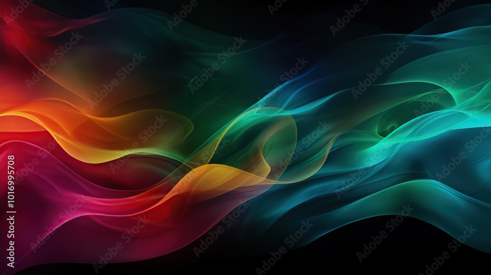 Abstract colorful smoke wave in dark background. Swirling motion, energy, and abstract art concept Abstract colorful smoke wave in dark background. Swirling motion, energy, and abstract art concept