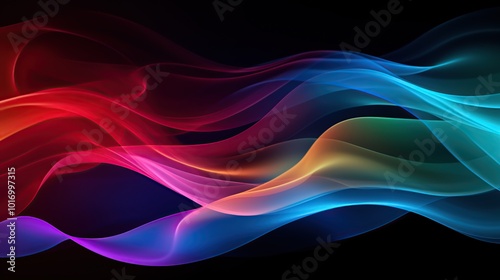 Abstract colorful waves flowing in dark background. Digital art, modern design, futuristic concept