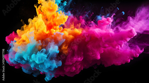 Stunning Color Cloud: Dynamic Explosion of Pigments Against Black Background