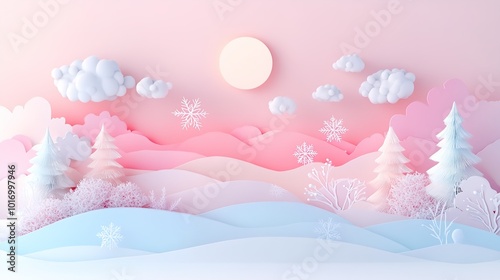 Soft Pastel Landscape with Fluffy Clouds and Trees photo