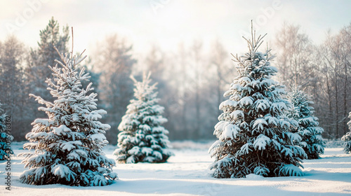 snow covered pine trees winter forest