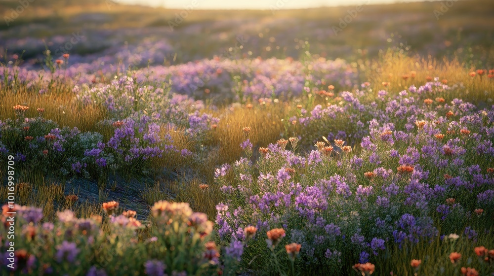 Obraz premium Vibrant Meadow of Wildflowers at Sunrise