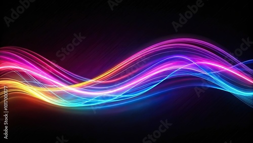 abstract neon wave design on black background with futuristic aerial view