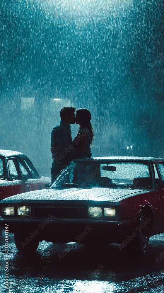 Cinematic still of an epic love scene from the movie