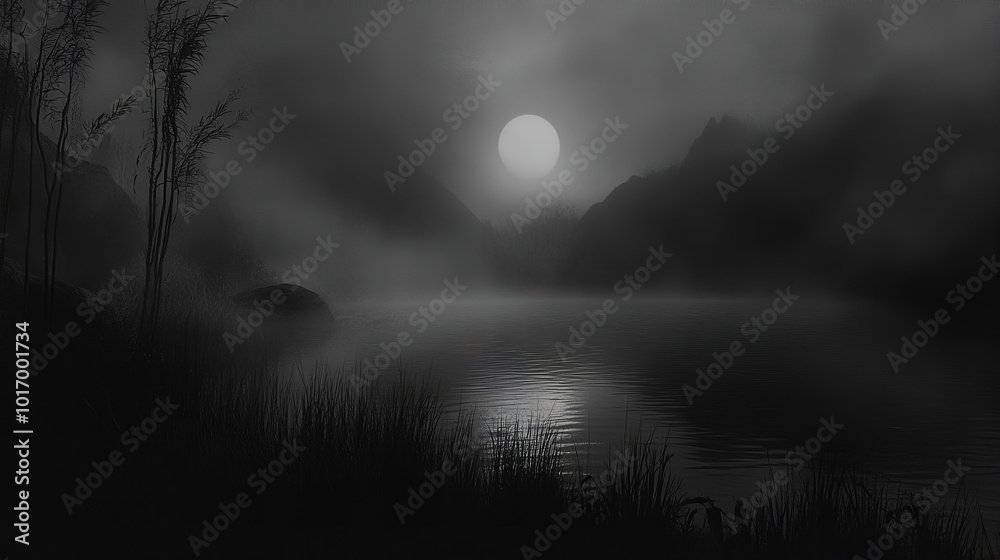 Fototapeta premium dark creepy lake with fog