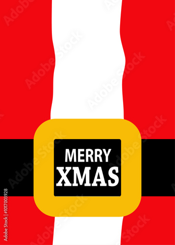 Tiempo de Navidad. Banner vertical con traje de Santa Claus con mensaje Merry Xmas en hebilla de cinturón para tarjetas y felicitaciones