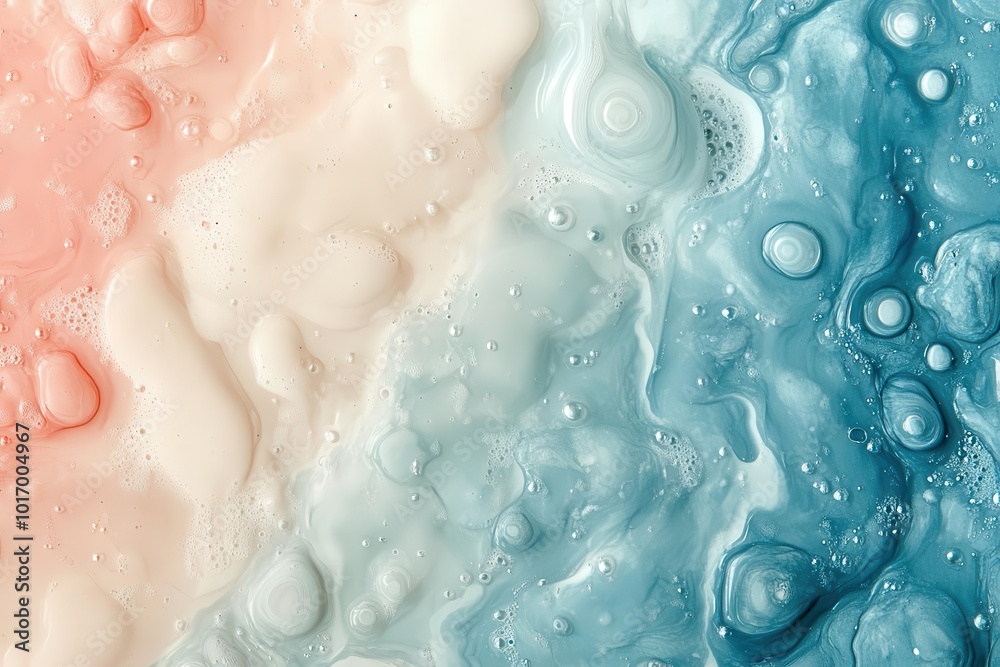 Fototapeta premium A mesmerizing blend of pastel colors with bubbles, creating an abstract pattern that evokes tranquility and creativity.