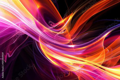 A colorful, abstract painting with a purple and orange swirl