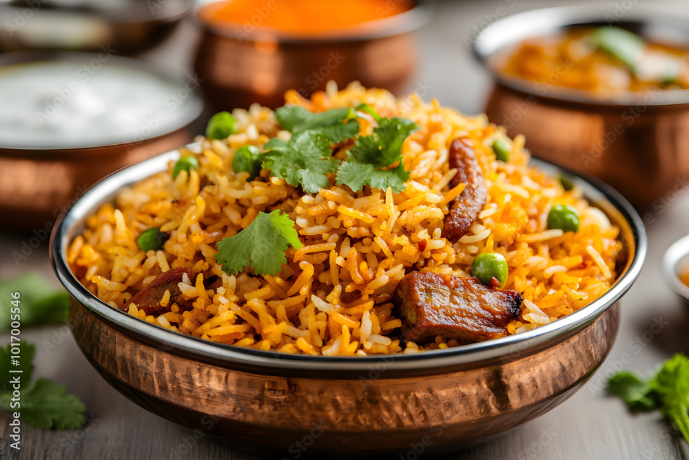 Biryani on a Plate Garnished with Cilantro | Flavourful and Aromatic Indian Rice Dish Served Fresh Biryani on a Plate Garnished with Cilantro | Flavourful and Aromatic Indian Rice Dish Served Fresh