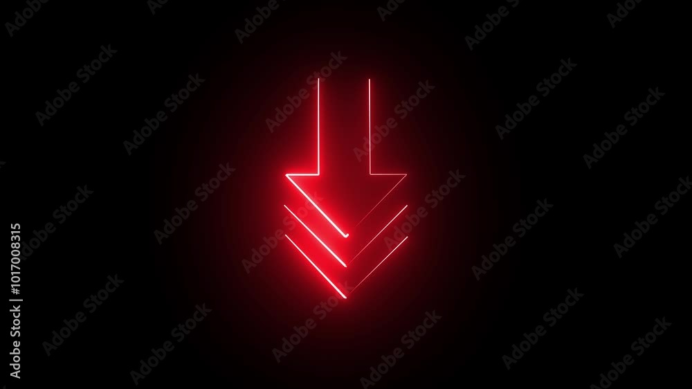 down arrow animation in red color. . Down-direction arrow on black background down arrow animation in red color. . Down-direction arrow on black background
