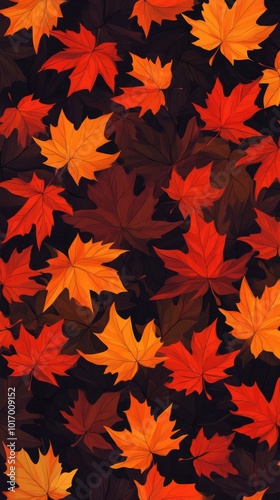 Vibrant seamless autumn leaf pattern wallpaper for smartphone featuring orange and red maple leaves