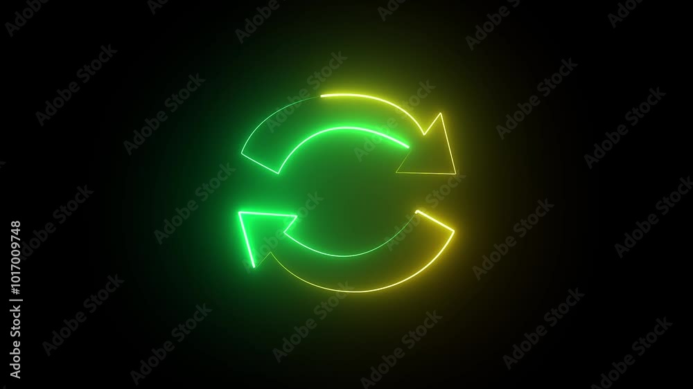 Neon sync icon green yellow color glowing animation black background Neon sync icon green yellow color glowing animation black background