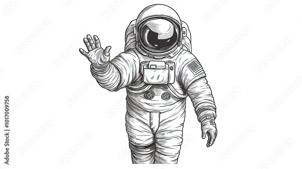 an astronaut waves hello against a blank canvas an astronaut waves hello against a blank canvas