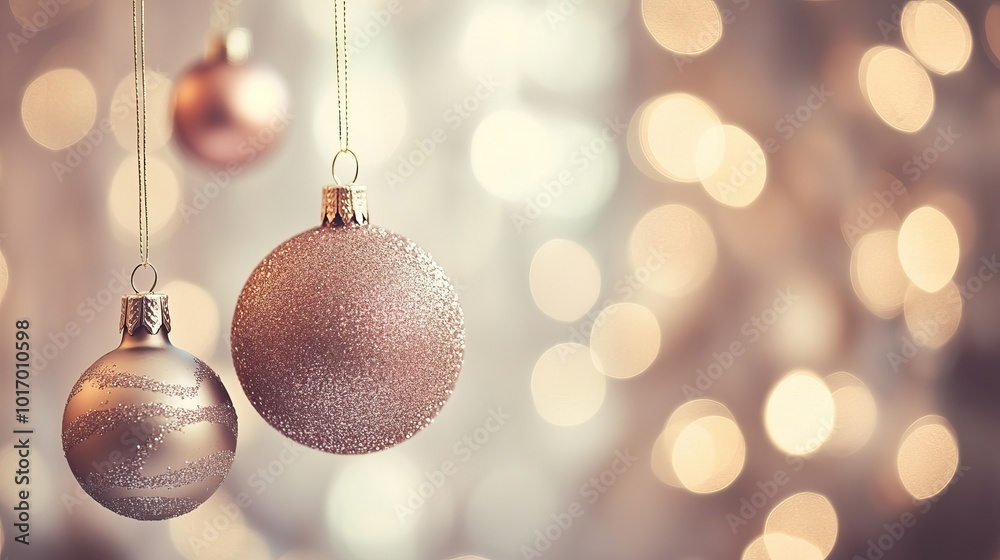 A simple collection of hanging Christmas ornaments in soft pastel shades. AI generated image