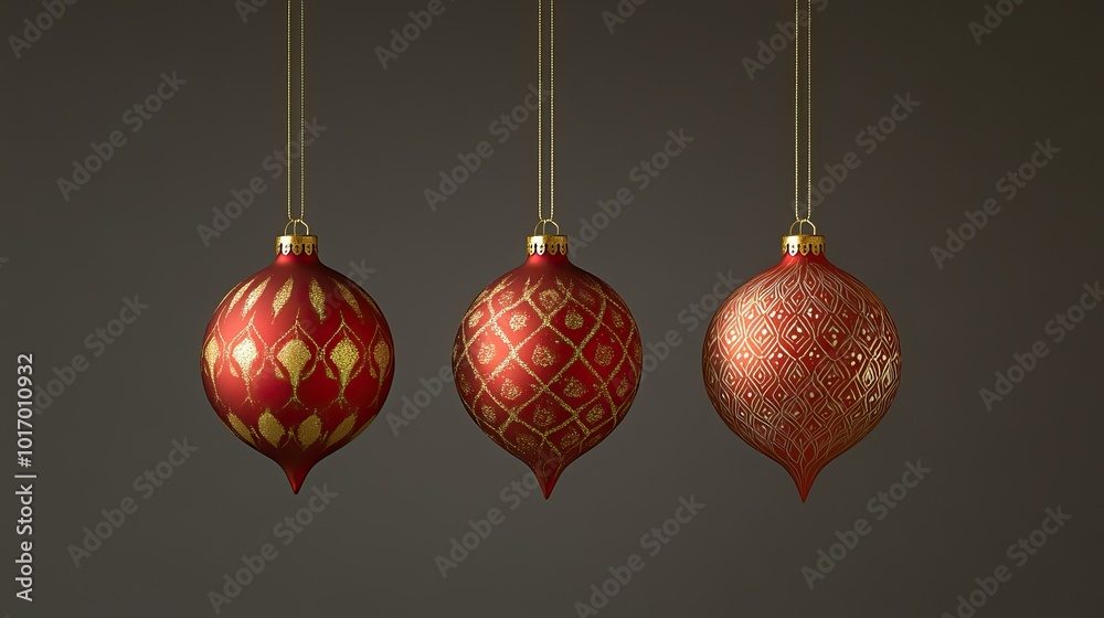 Red and Gold Christmas Ornaments with Glitter Details. AI generated image Red and Gold Christmas Ornaments with Glitter Details. AI generated image