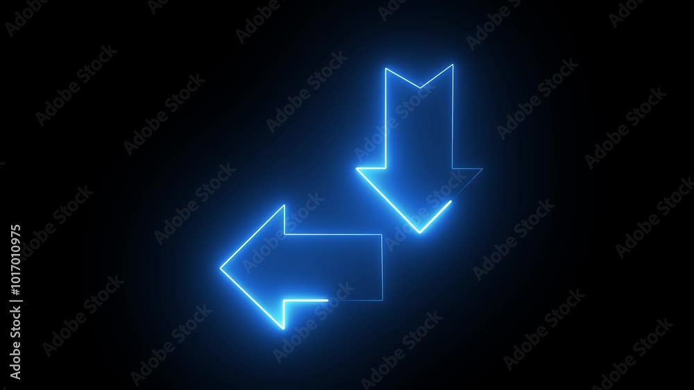 abstract neon arrow icon animation in blue color .glowing neon mask double arrow animation .