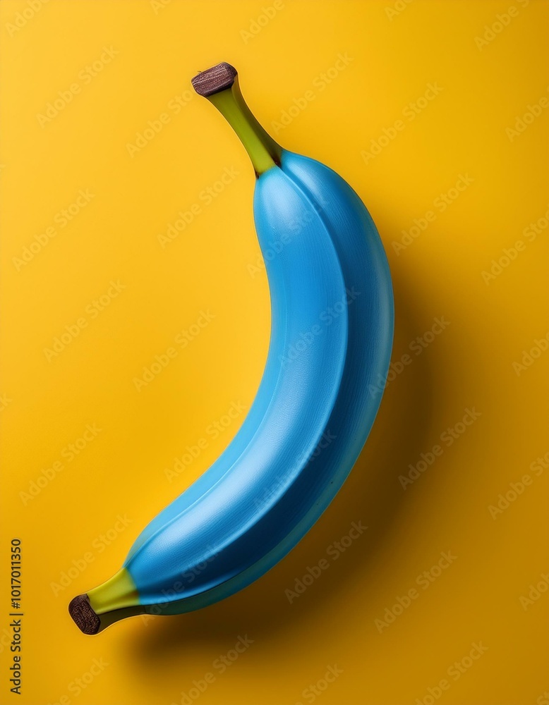 blue banana on a yellow background