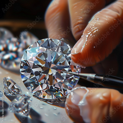 A person is holding a diamond and a diamond cutter photo