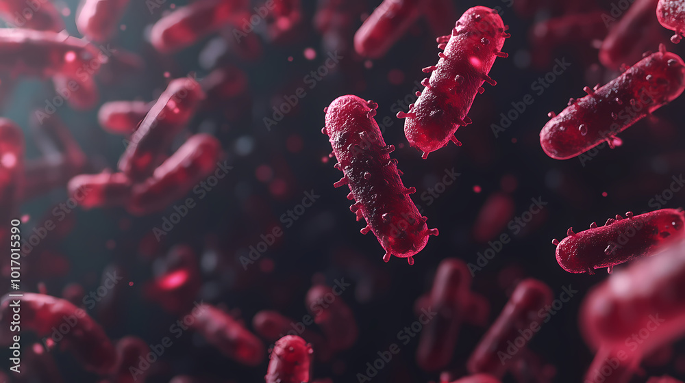 Red bacteria in the microscopic world under a microscope Red bacteria in the microscopic world under a microscope