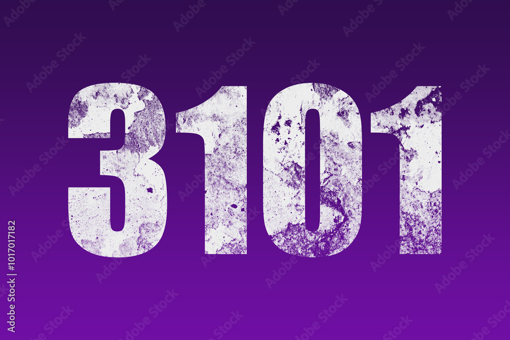 flat white grunge number of 3101 on purple background. flat white grunge number of 3101 on purple background.