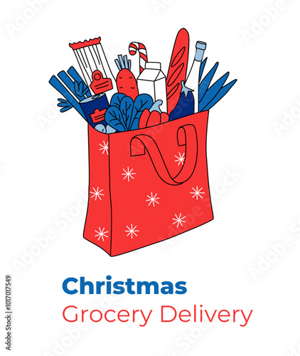 Festive vector illustration Christmas grocery delivery.