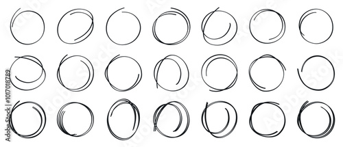 Vector collection of hand drawn line circles with editable stroke Vector illustration.