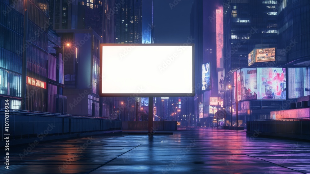 A large, empty billboard stands prominently in a vibrant urban area, offering a prime opportunity for eyecatching advertisements in a digitally illuminated city filled with potential and creativity A large, empty billboard stands prominently in a vibrant urban area, offering a prime opportunity for eyecatching advertisements in a digitally illuminated city filled with potential and creativity
