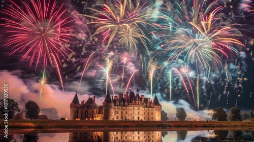 Grand Fireworks Show Over a Castle on a Festive Night photo