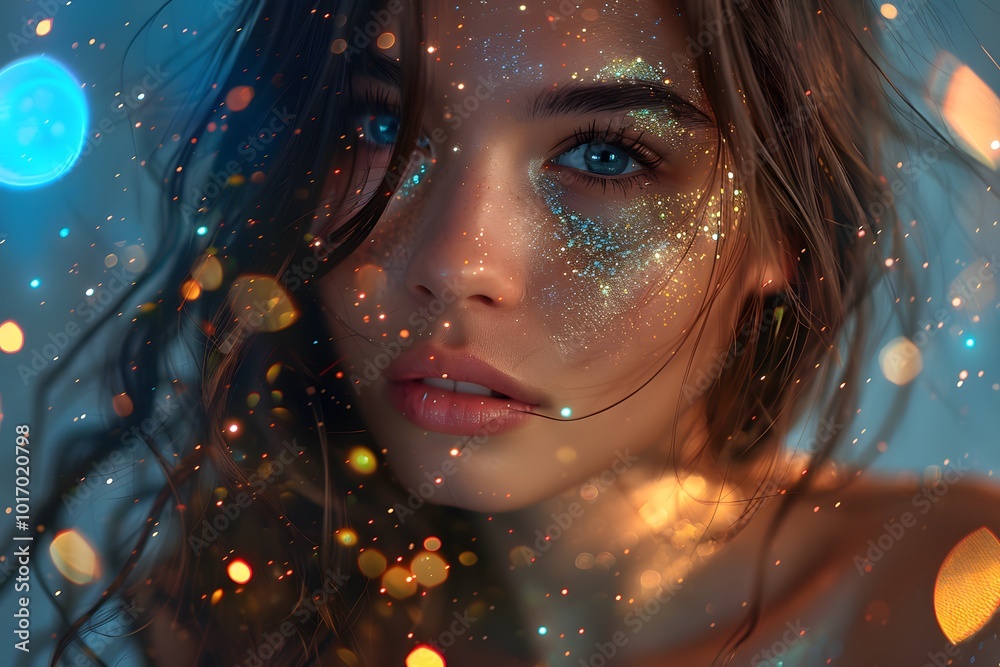 Enchanting Portrait with Glitter and Bokeh Effects Enchanting Portrait with Glitter and Bokeh Effects
