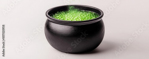 A black witch s cauldron filled with bubbling green potion focus on   Magical and eerie for Halloween mockups   whimsical   Double exposure   Isolated white background photo