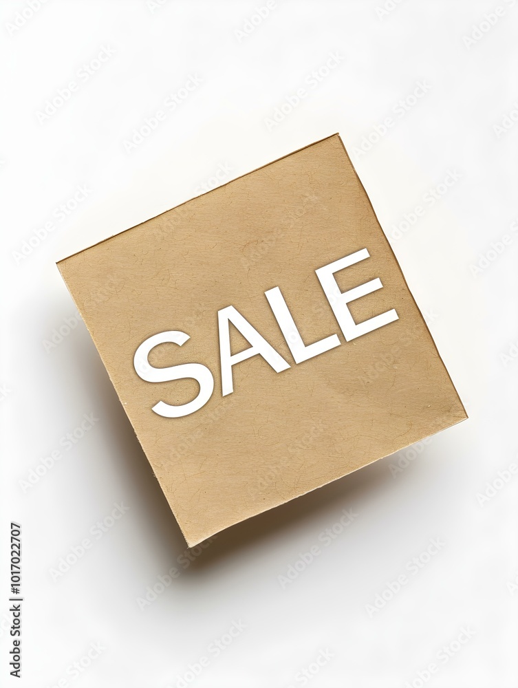 White 'SALE' Text on a Khaki Square Paper Note. White Background White 'SALE' Text on a Khaki Square Paper Note. White Background