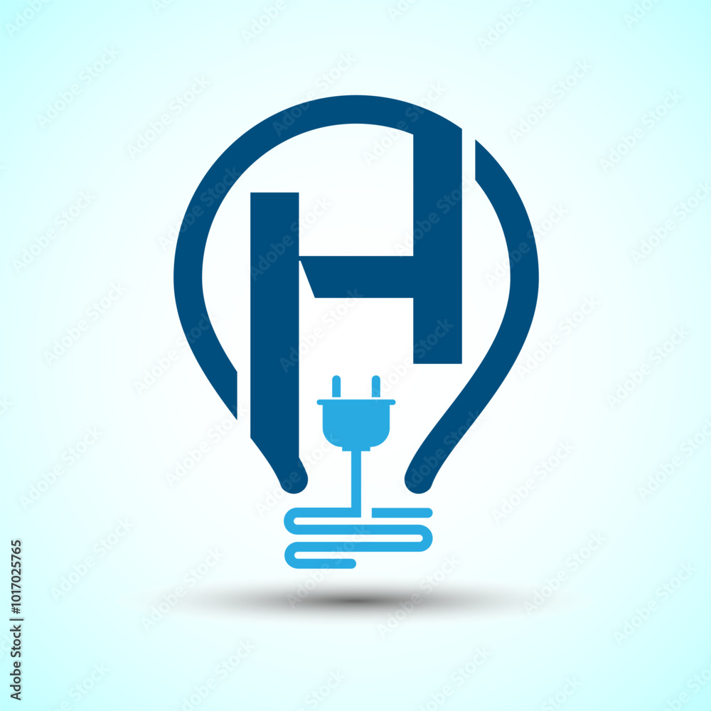 Initial alphabet H with an electric bulb and plug. Electricity logo design template Initial alphabet H with an electric bulb and plug. Electricity logo design template