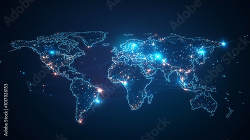 A Connected World Map with Glowing Lines and Cities